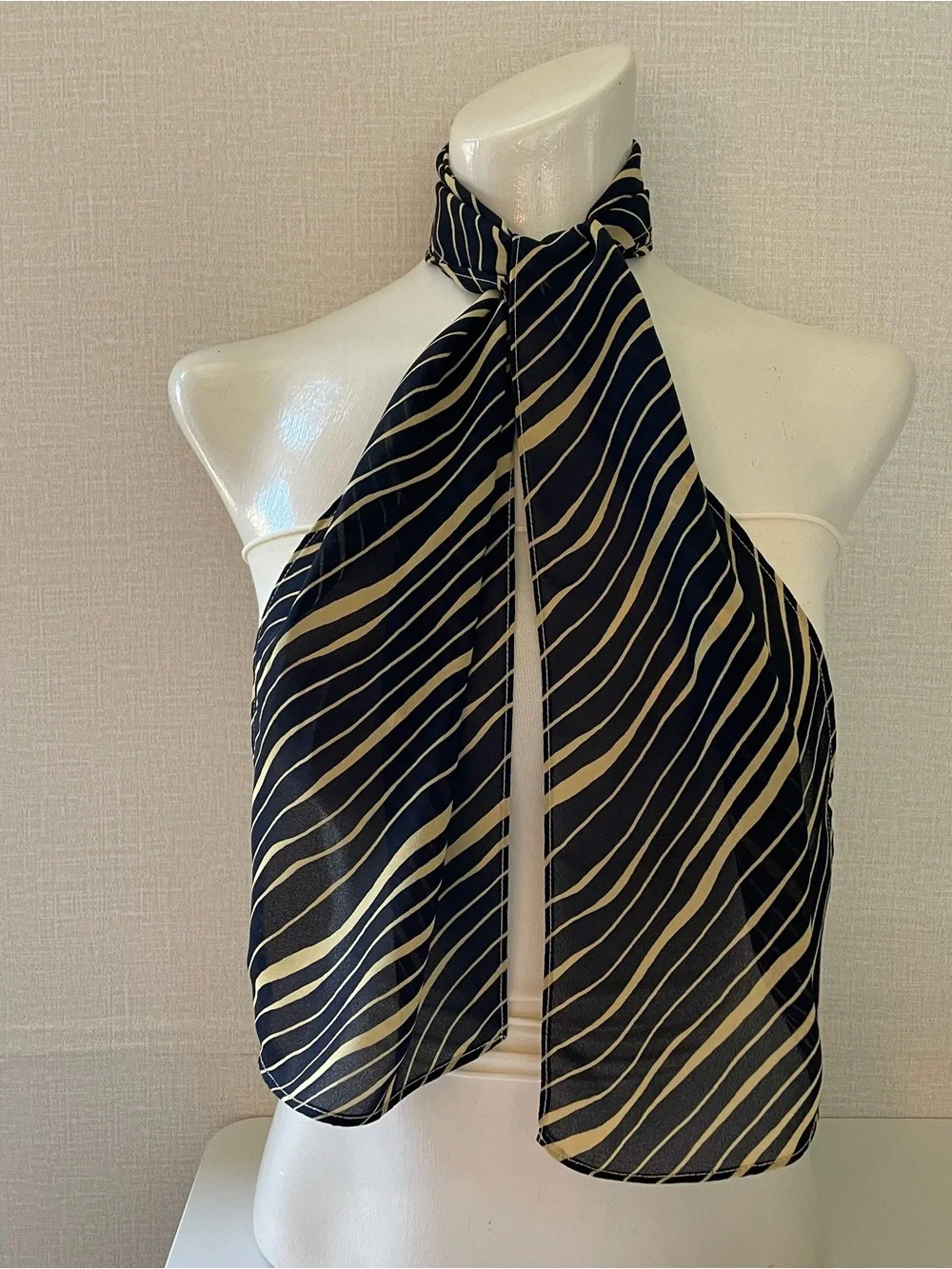 Diagonal Striped Navy and Yellow Neck Scarf - Women Accessories, EUC